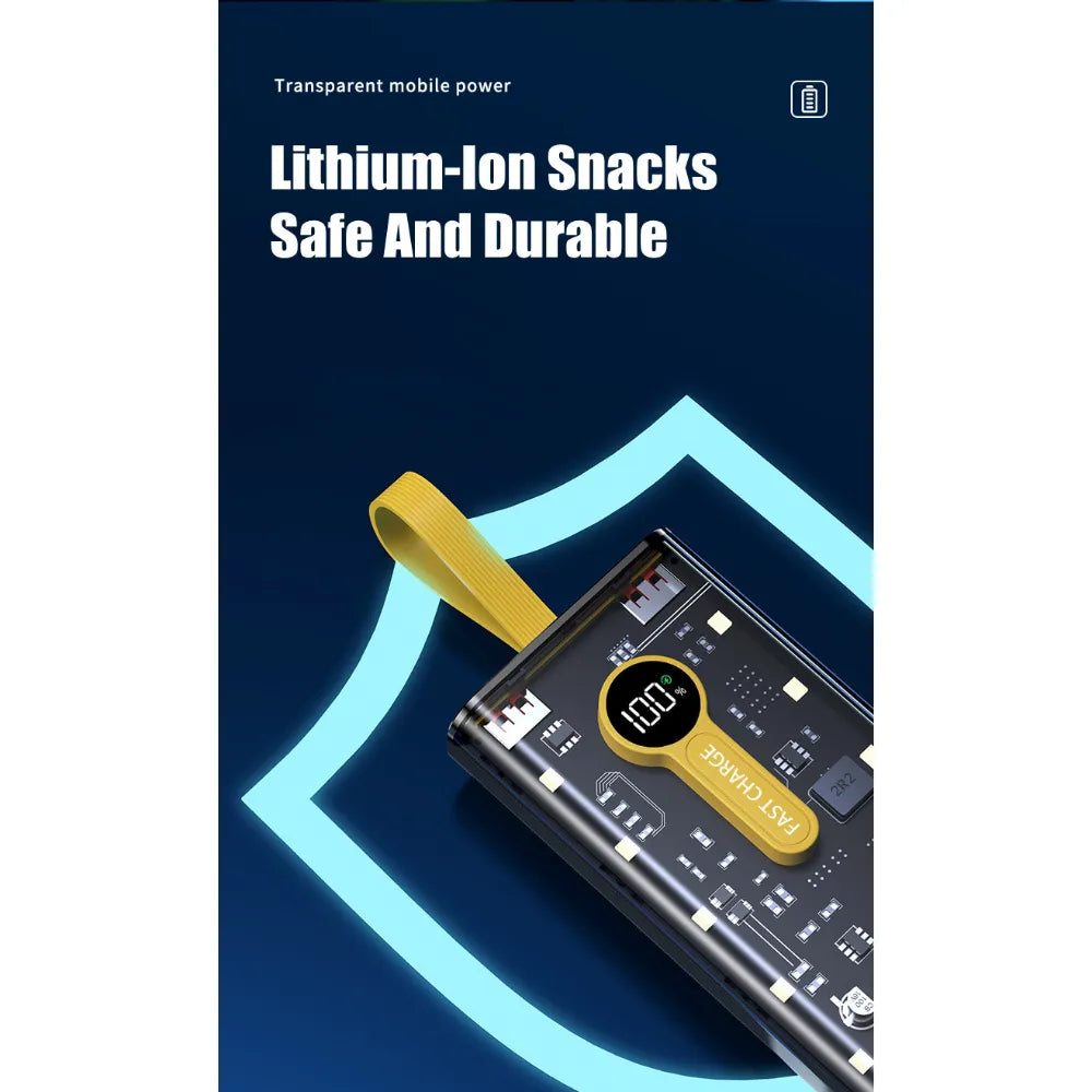 10000mAh Portable PD66W Transparent Two Way Fast Charging Power Bank with IPS Display and Multi Protection