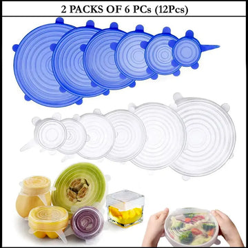 2 Sets of 6 Pcs Silicone Stretchable Food Wrap Caps Bowl Covers Fresh Covers (12 Pieces Total)