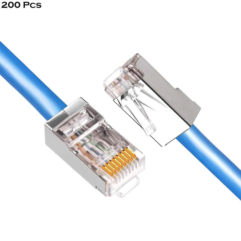 200 Pcs RJ45 CAT6 Pass Through Foldable Shrapnel Ethernet Cable Connectors