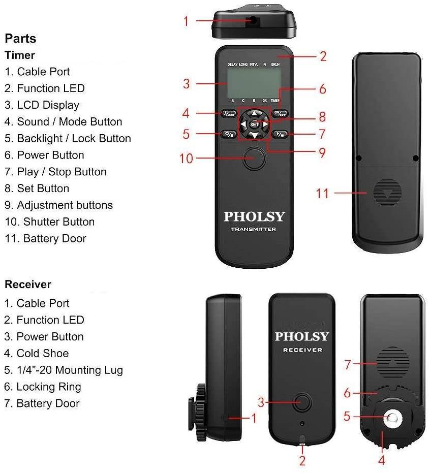 Pholsy Wireless Shutter Remote Control with Digital Timer for Fujifilm Cameras 60m Range - Al-Raheem Imports