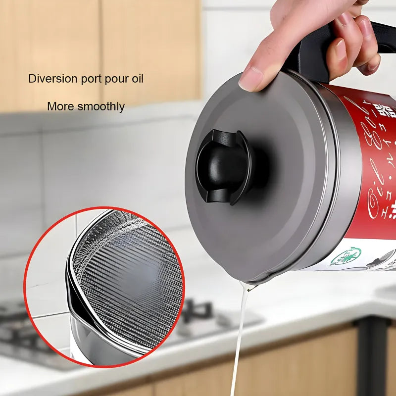 Stainless Steel 1.4 Liter Cooking Oil Strainer Pot with Fine Mesh Filter and Thick Anti Scalding Handle for Efficient Grease Filtration and Healthy Kitchen Storage