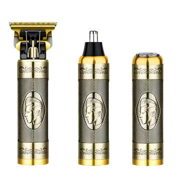 3 In 1 Vintage Grooming Set USB Rechargeable Multi Functional Hair Clipper Shaver and Nose Trimmer for Men with Stainless Steel Blades and Guide Combs