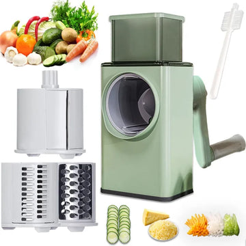 Multi-Functional Manual Vegetable Cutter Rotary Grater with Handle 3-in-1 Stainless Steel Blades