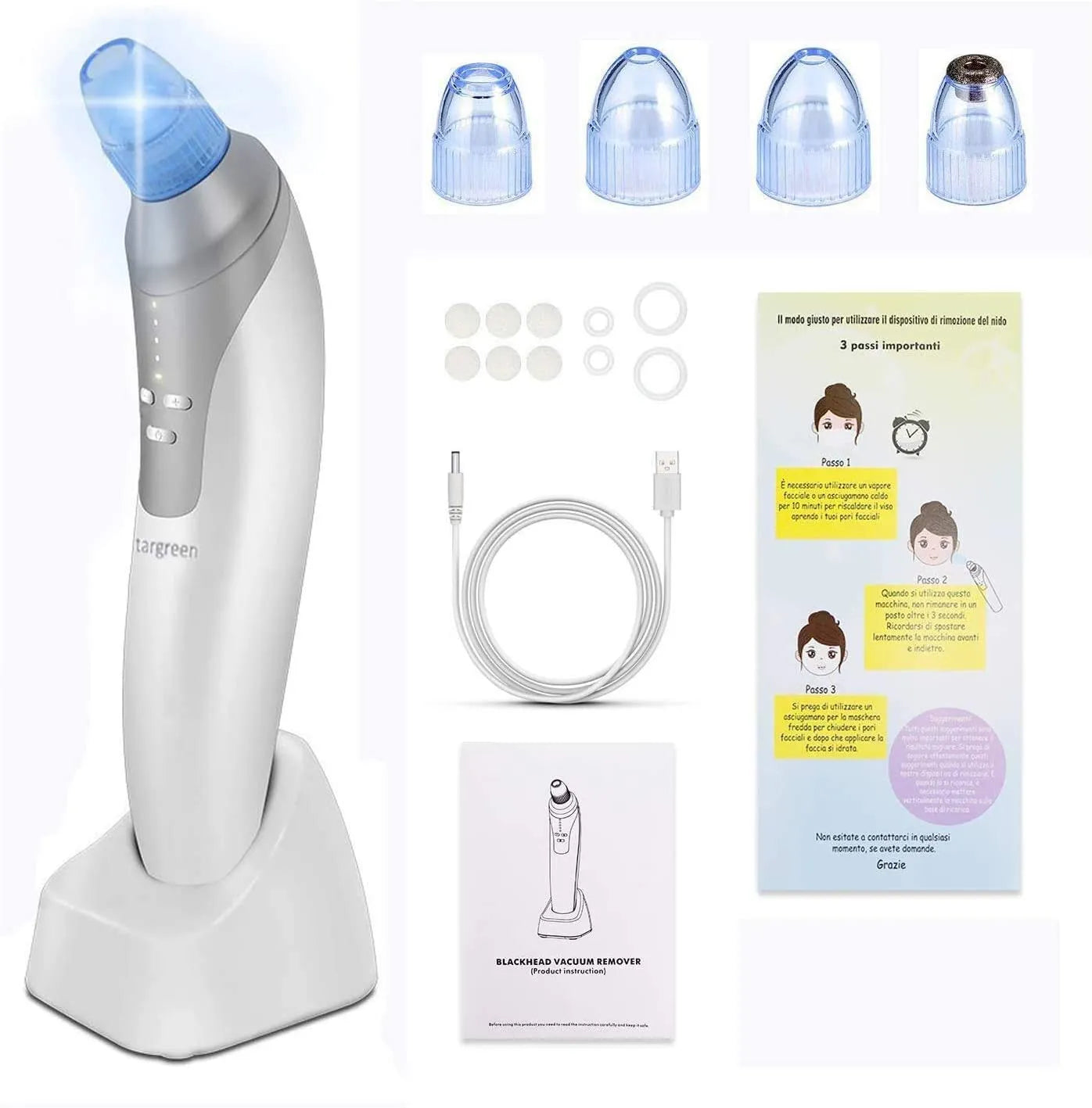 Electric Blackhead Remover Vacuum Pore Cleanser with 4 Suction Heads