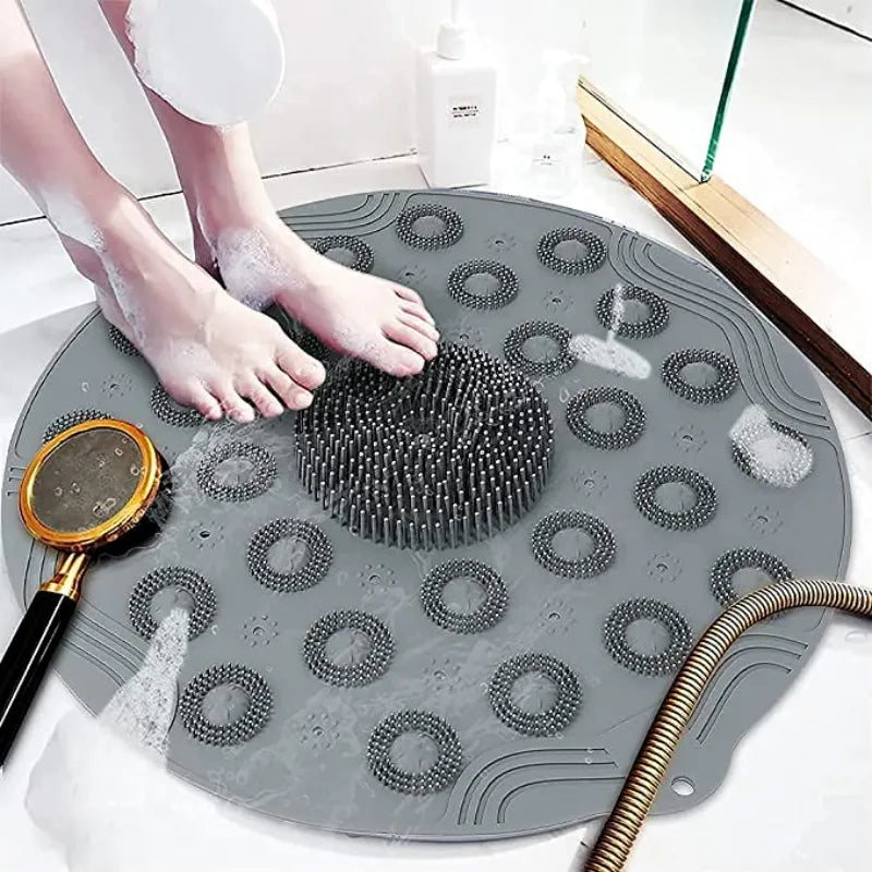 Silicone Foot Massage Cleaning Bath Mat Non Slip Suction Shower Scrubber with Soft Exfoliating Bristles and Improved Blood Circulation for Home Spa and Bathroom