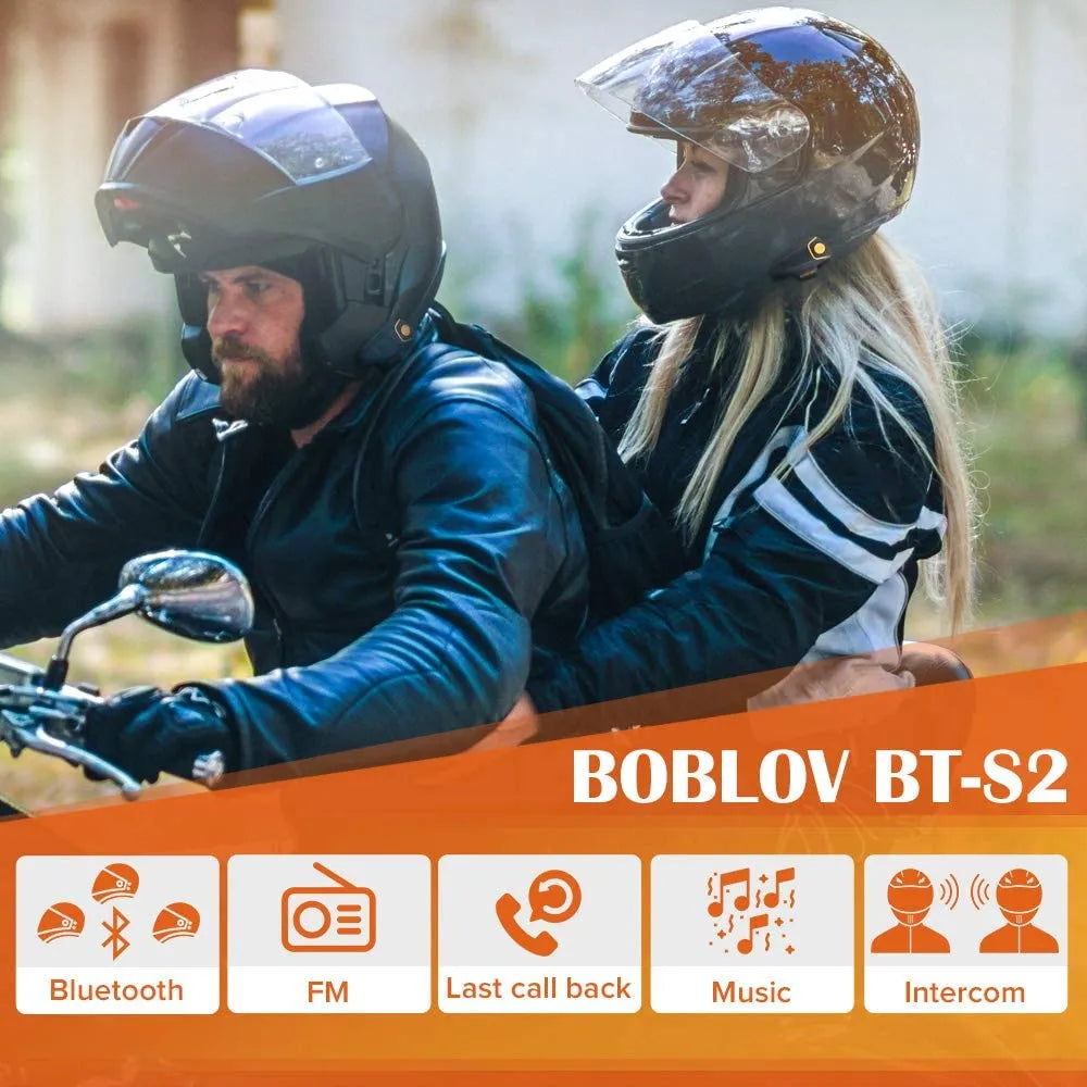 BOBLOV BT-S2 1000m Motorcycle Helmet Bluetooth Intercom Headset Waterproof FM