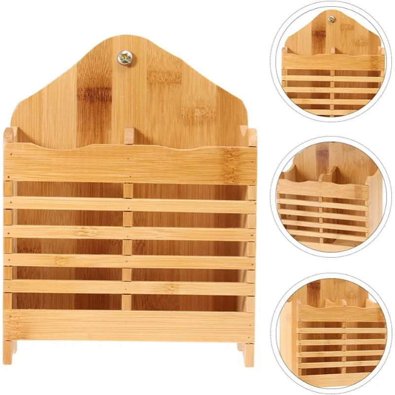 Wooden Mini Spoon Holder and Bamboo Chopstick Basket Wall Hanging Kitchen Organizer