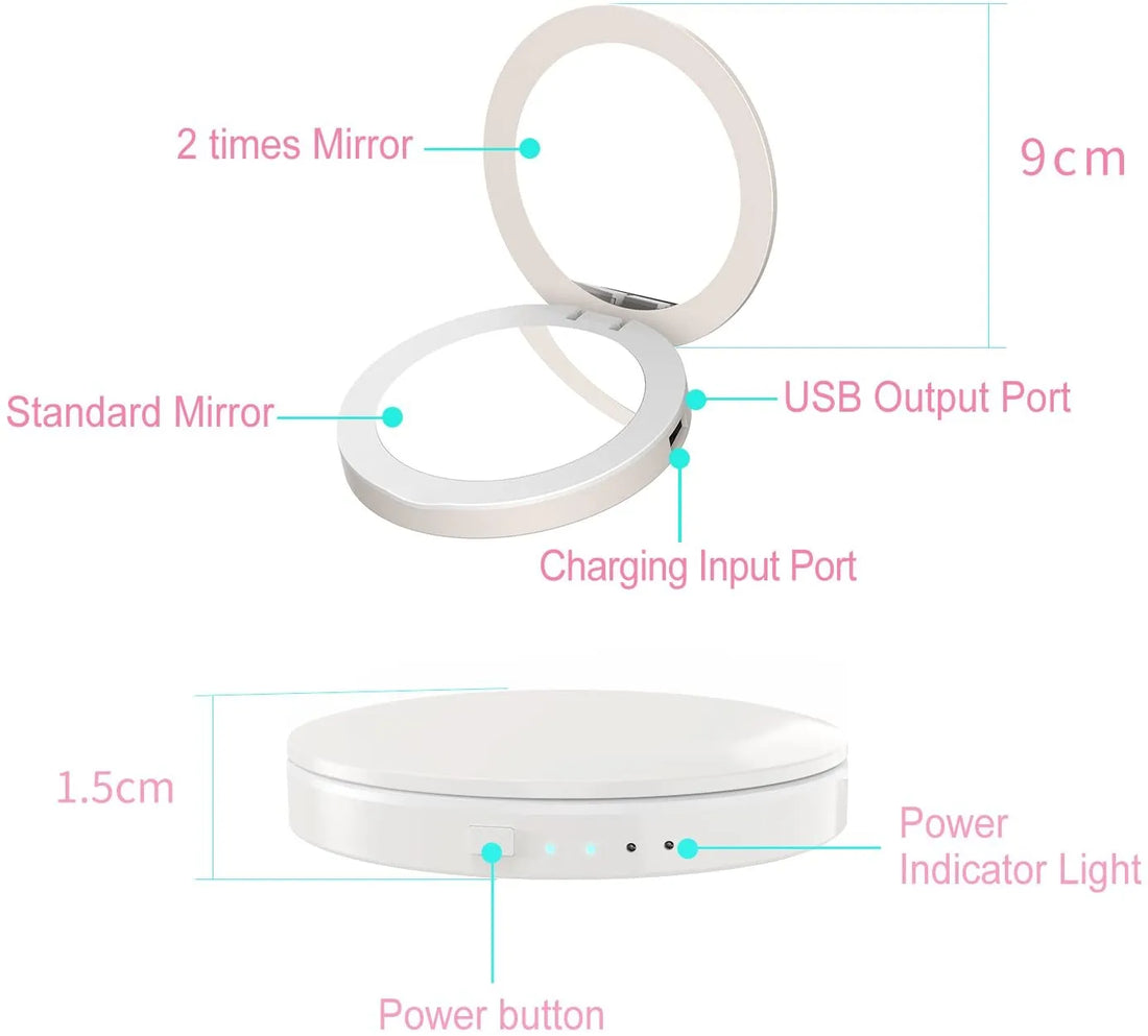 3000mAh Makeup Mirror Power Bank with LED Light Portable Phone Charger Compact Travel Vanity Mirror