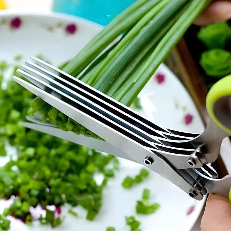 5 Layer Multifunctional Vegetable and Fruit Cutter Kitchen Scissor with Stainless Steel Blades and Ergonomic Handle for Herbs Salads and Paper Shredding