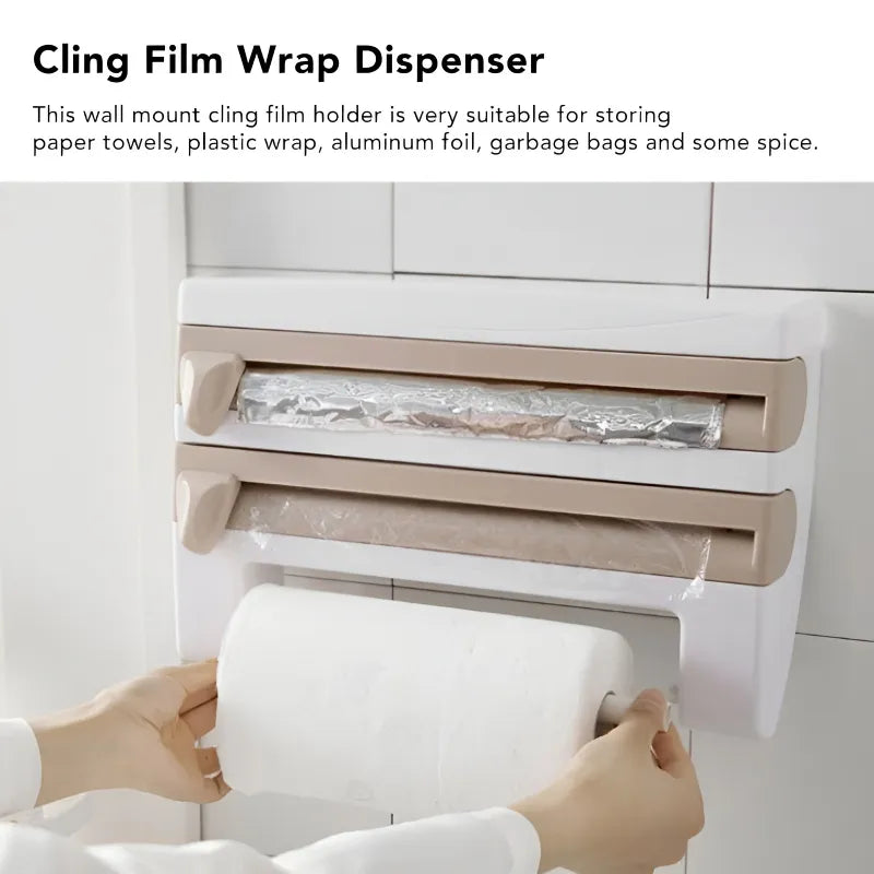 4 in 1 Multi Purpose Wall Mounted Kitchen Organizer Shelf with Foil Dispenser Paper Towel Holder and Spice Rack