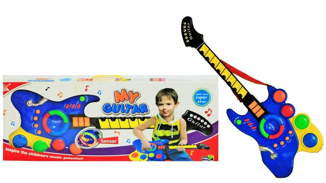 Electric Guitar Toy with Keyboard Sensors and Flashing Lights for Kids