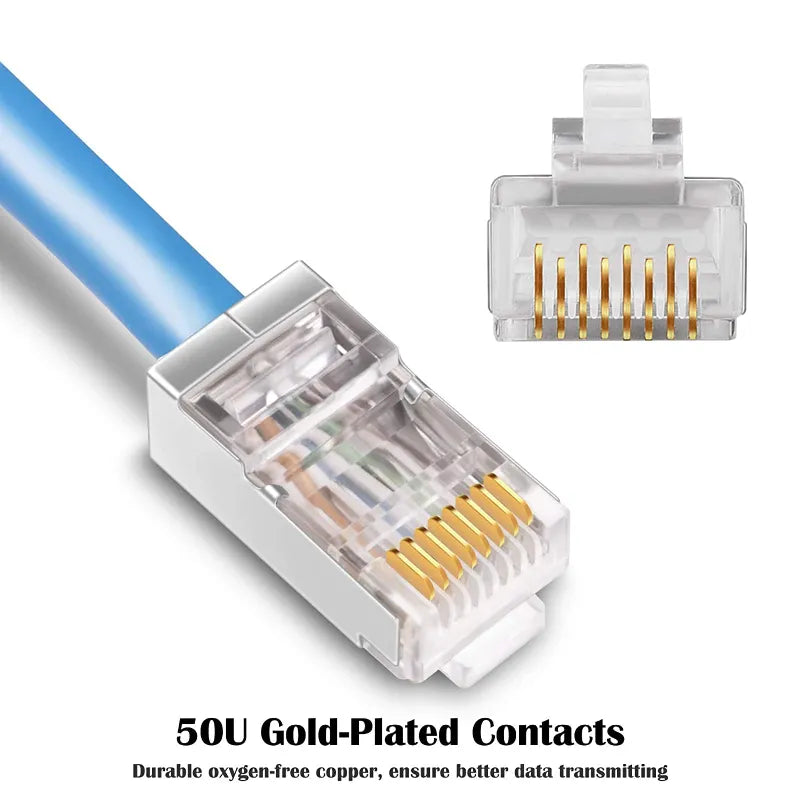 RJ45 CAT6 Pass-Through Ethernet Cable Connectors 100 Pcs with Foldable Shrapnel