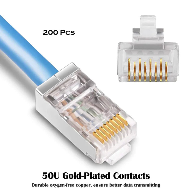 200 Pcs RJ45 CAT6 Pass Through Foldable Shrapnel Ethernet Cable Connectors