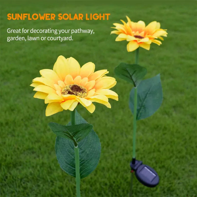 Pack of 2 Waterproof Sunflower Solar Decorative Lights Outdoor Garden Lawn Warm White LED