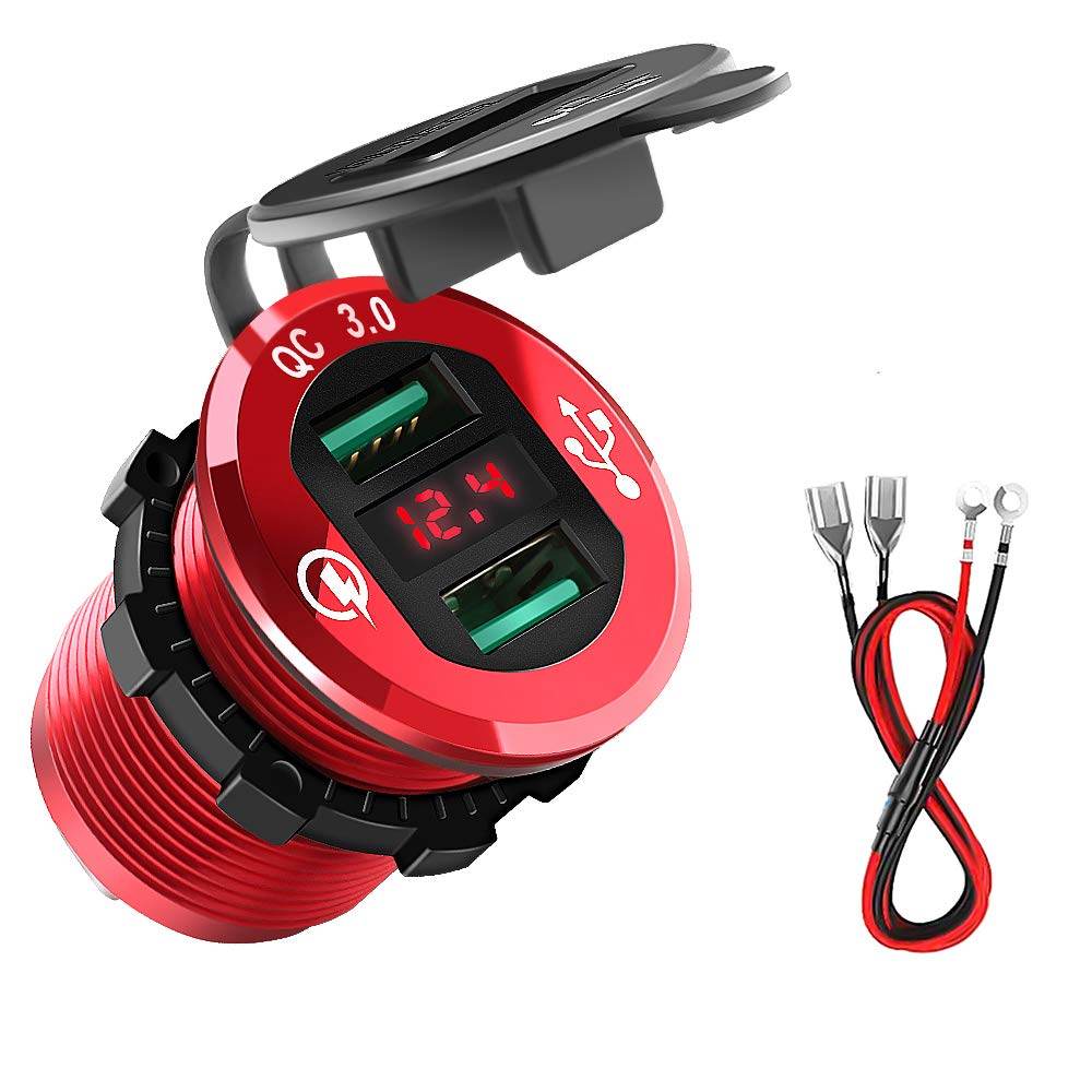 Rocketek 12V/24V 36W Waterproof Aluminum Dual USB Quick Charge 3.0 Charger Socket Power Outlet Adapter with LED Voltmeter - Al-Raheem Imports