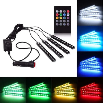 4 Piece RGB LED Music Strip Lights Remote Control Car Interior Atmosphere Lighting Kit