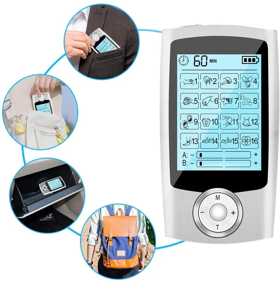 16 Modes Rechargeable Digital EMS TENS Massage Device Dual Output Pain Relief Massager