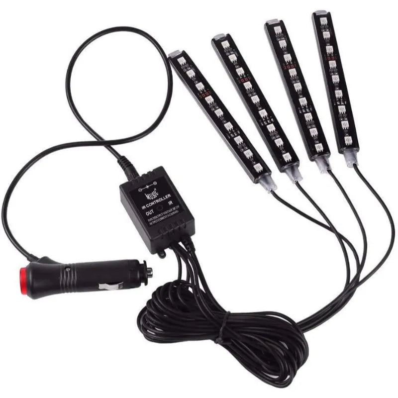 4 Piece RGB LED Music Strip Lights Remote Control Car Interior Atmosphere Lighting Kit