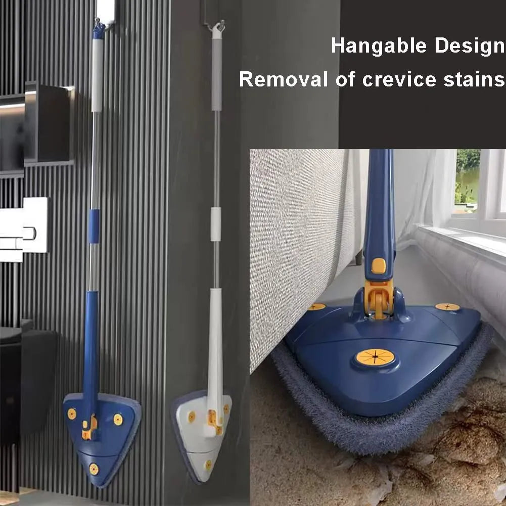 Adjustable 360 Degree Rotatable Butterfly Triangle Cleaning Mop with Microfiber Pads Steel Handle Blue