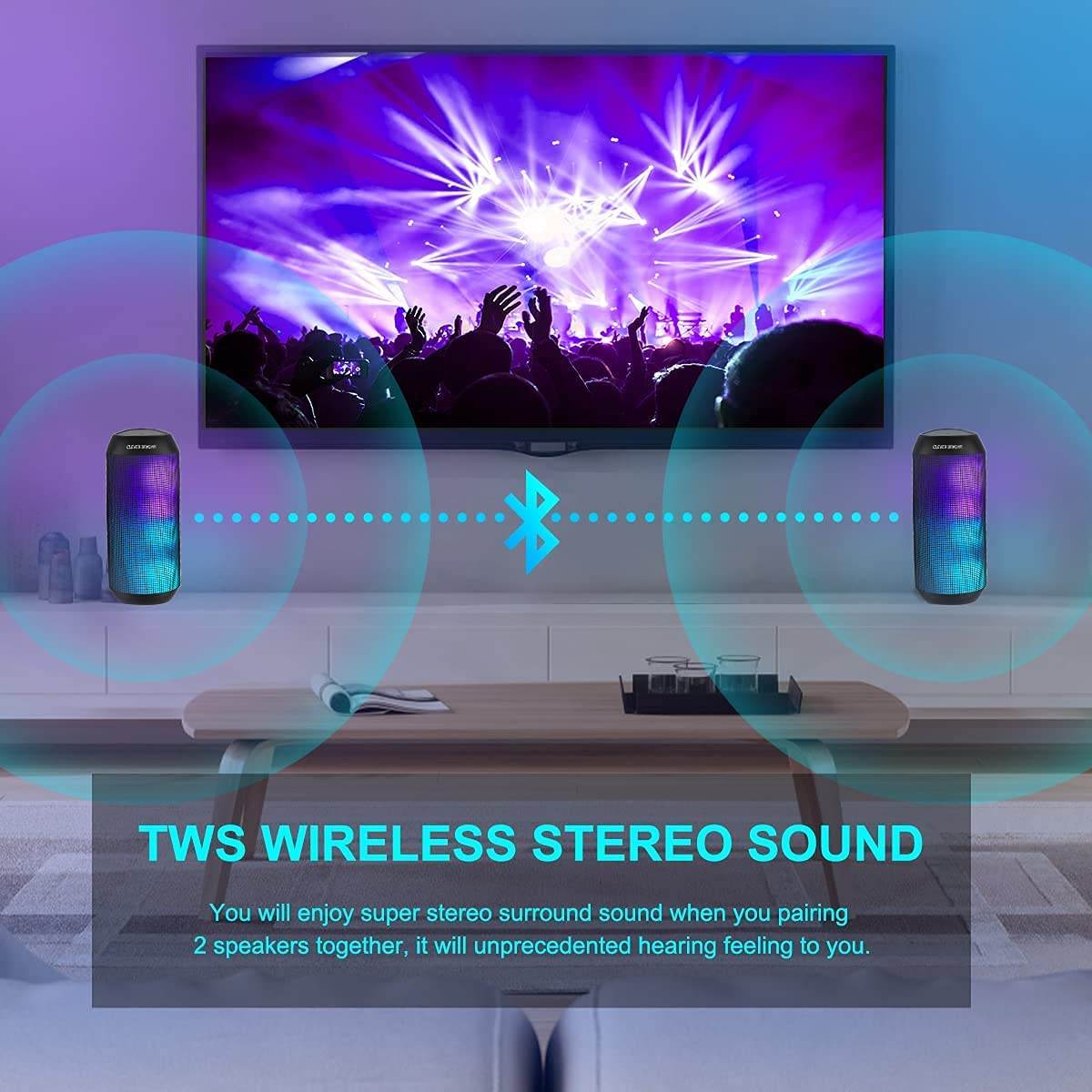 Clever Bright Portable Wireless Bluetooth Speakers with 7 LED Lights V5.0 Hi-Fi Bass Powerful Sound and Built-In Microphone - Al-Raheem Imports