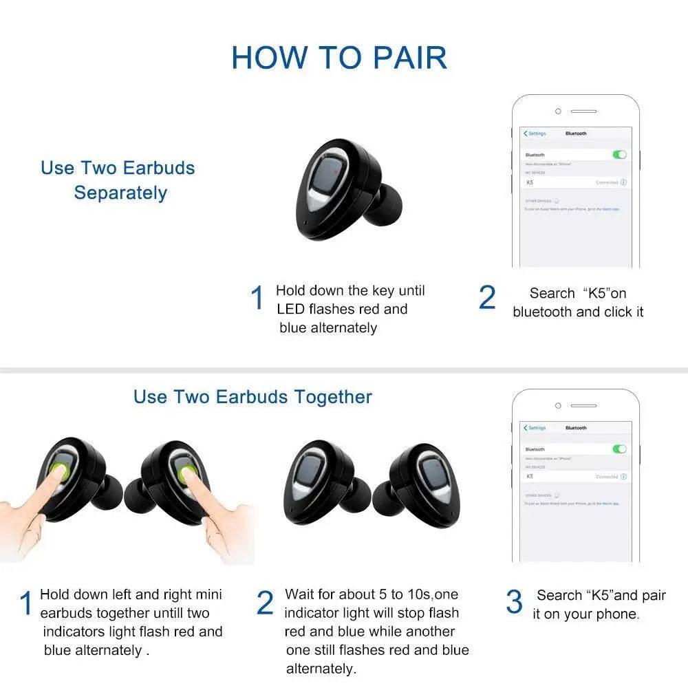 XIAOWU K5 In-Ear Wireless Bluetooth Earbuds with Mic, Ear Hook, and Charging Box - Al-Raheem Imports