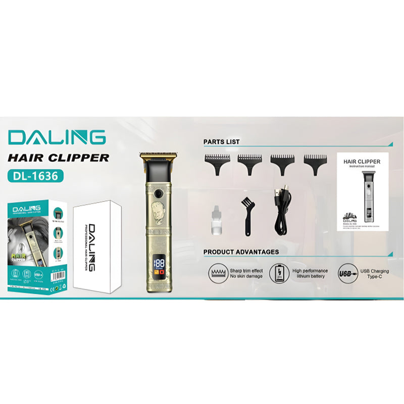 Daling DL 1636 High Performance Professional Clipper for Men with LCD Display and 180 Minute Runtime Rustproof T Blade Hair Trimmer