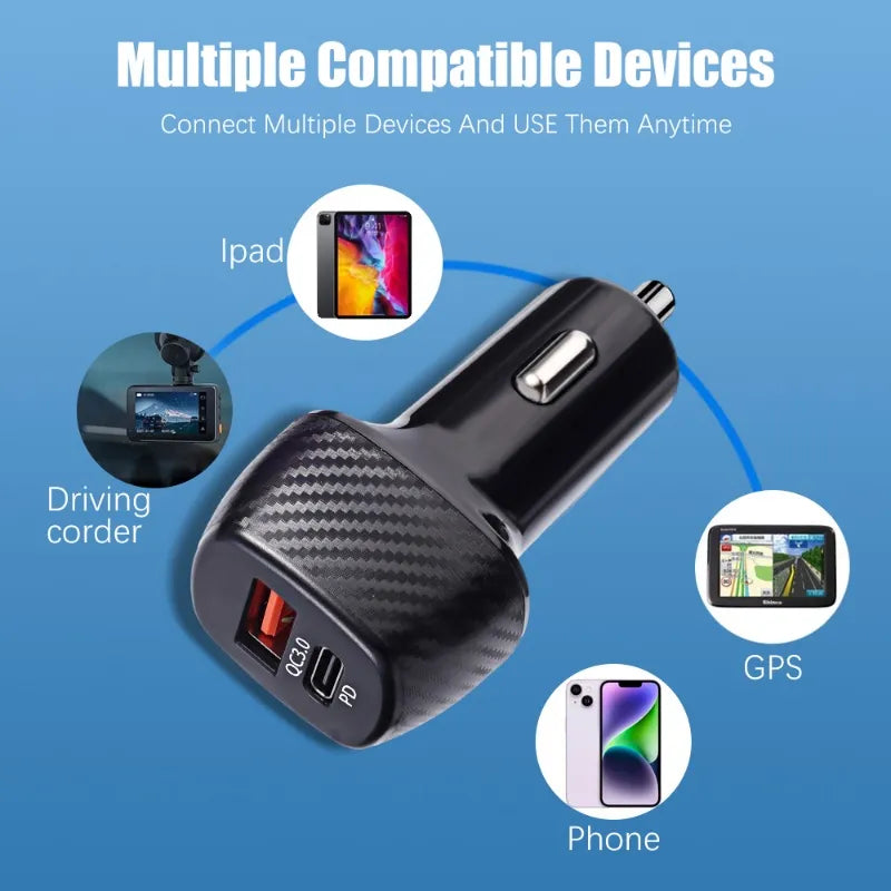 SOVO SCR-440PD Sugar 25W PD Quick Charge Car Charger USB Type-C Dual Port Fast Charging