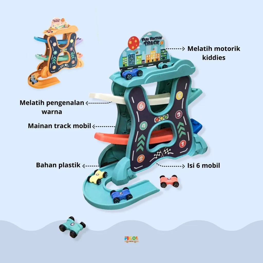Children's Car Track Laps with 6 Cars Racing Toy Set for Kids