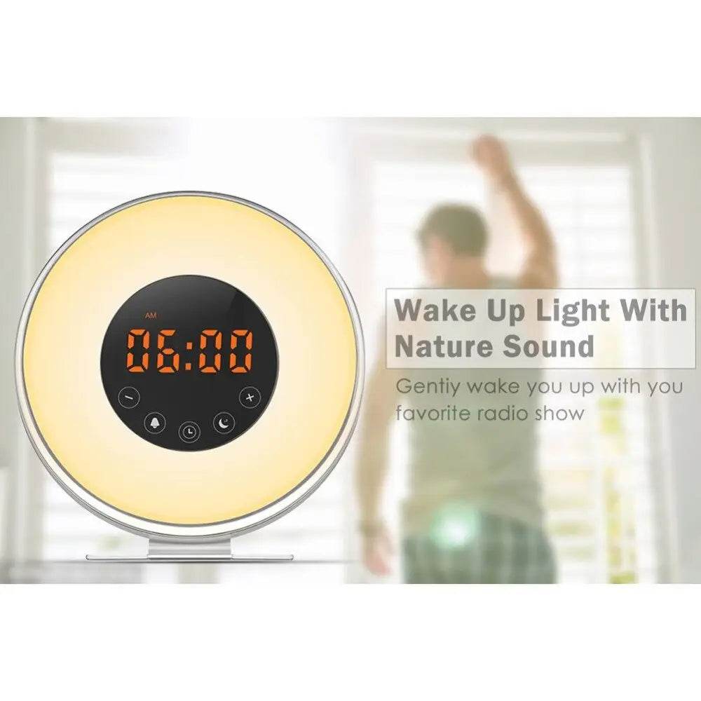 Wake Up Light Alarm Clock with FM Radio, Nature Sounds, Smart Snooze Functions, and USB Charger - Al-Raheem Imports