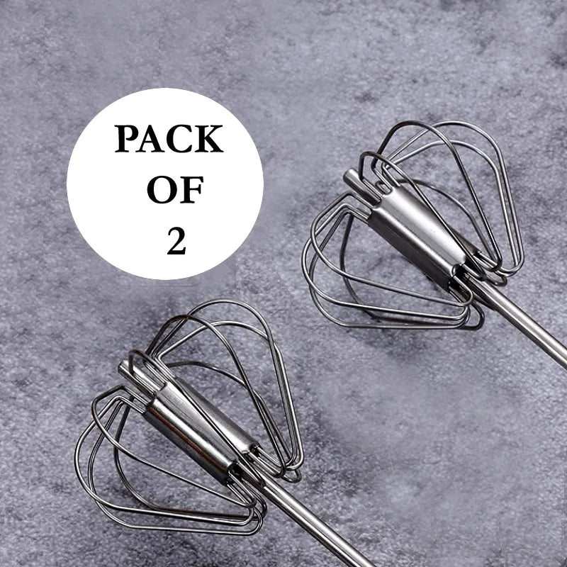 Pack of 2 Stainless Steel Hand Pressure Rotating Semi-Automatic Mixer Mini Beaters for Coffee Milk Eggs