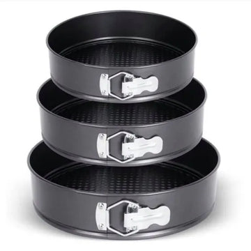 3-Piece Large Non-Stick Springform Cake Pan Set (24cm / 26cm / 28cm) Round Baking Molds