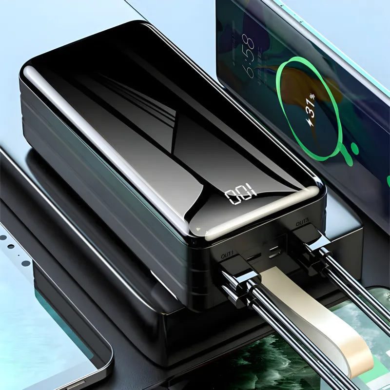 SOVO P3 30000mAh Power Bank with Built In 3 Cables Type C Lightning Micro USB Digital Display Flashlight