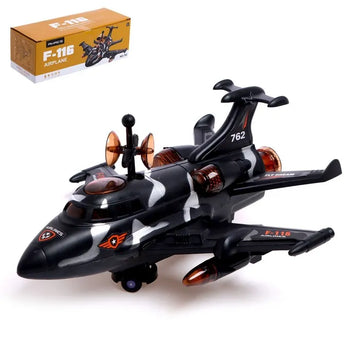 F116 Aircraft Light and Sound Bump and Go Fighter Jet Toy with Self Propelled Action for Kids