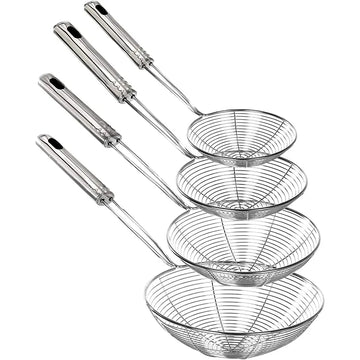 Solid 4 Piece Stainless Steel Fry Oil Strainer Set Spider Skimmer for Deep Frying