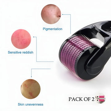 Pack of 2 0.5mm Multi Function Microneedle Derma Roller Facial Arm Neck Massage Skin Care Tools with 540 Titanium Needles for Anti Ageing and Collagen Stimulation