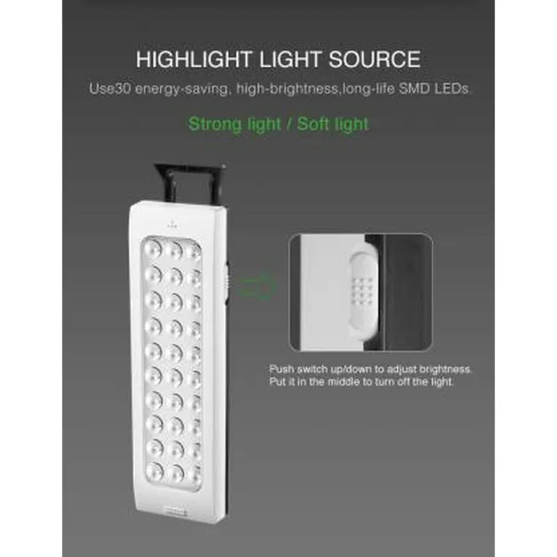 Portable 2.4W Rechargeable LED Hand Lamp with Solar Charging Port 1600mAh Battery 30 Super Bright SMD Emergency Light
