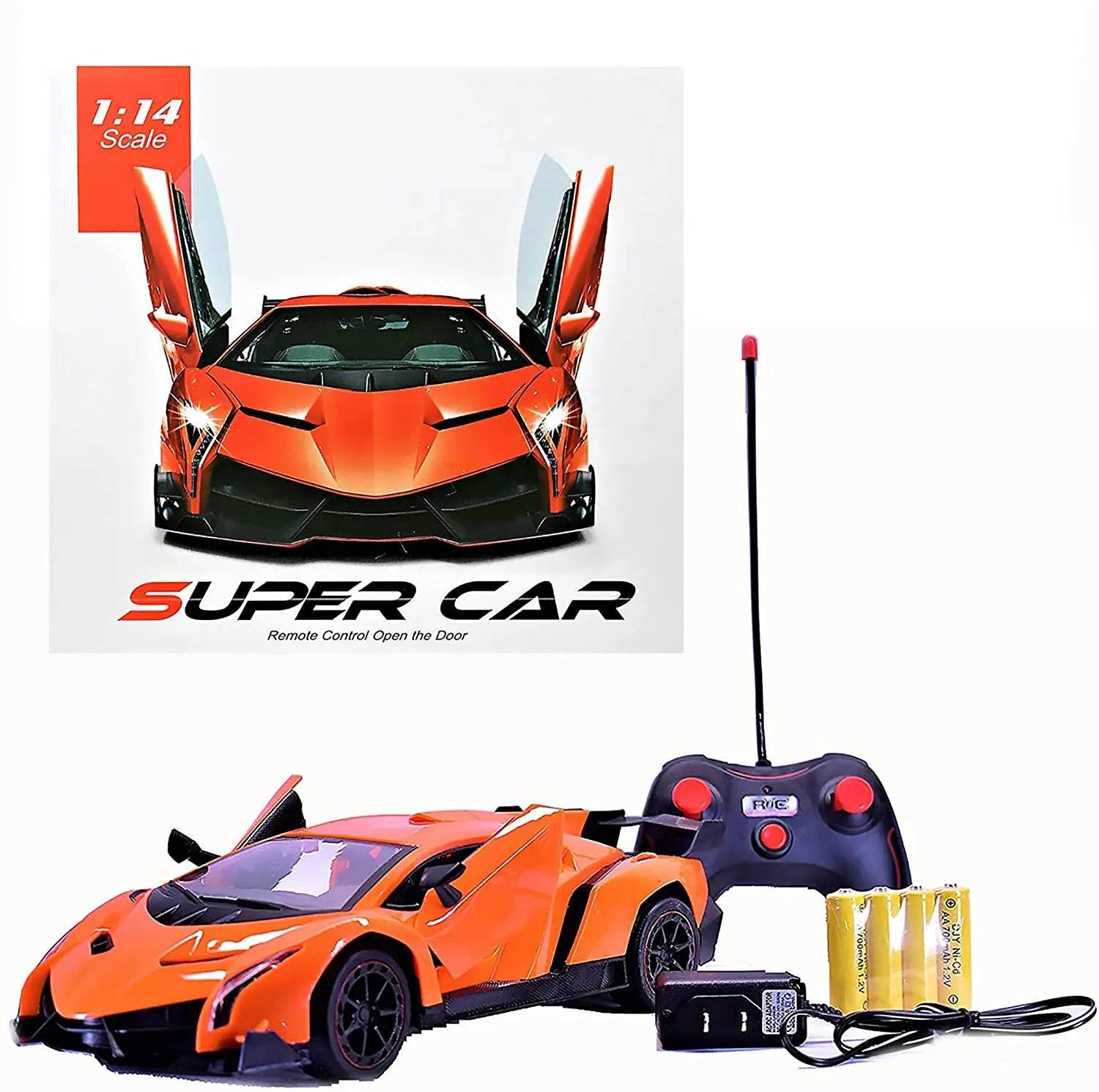 RC Super Car Lamborghini Veneno 3688-K12A Remote Control 1:14 Scale Rechargeable Orange Sports Car with Opening Doors - Al-Raheem Imports