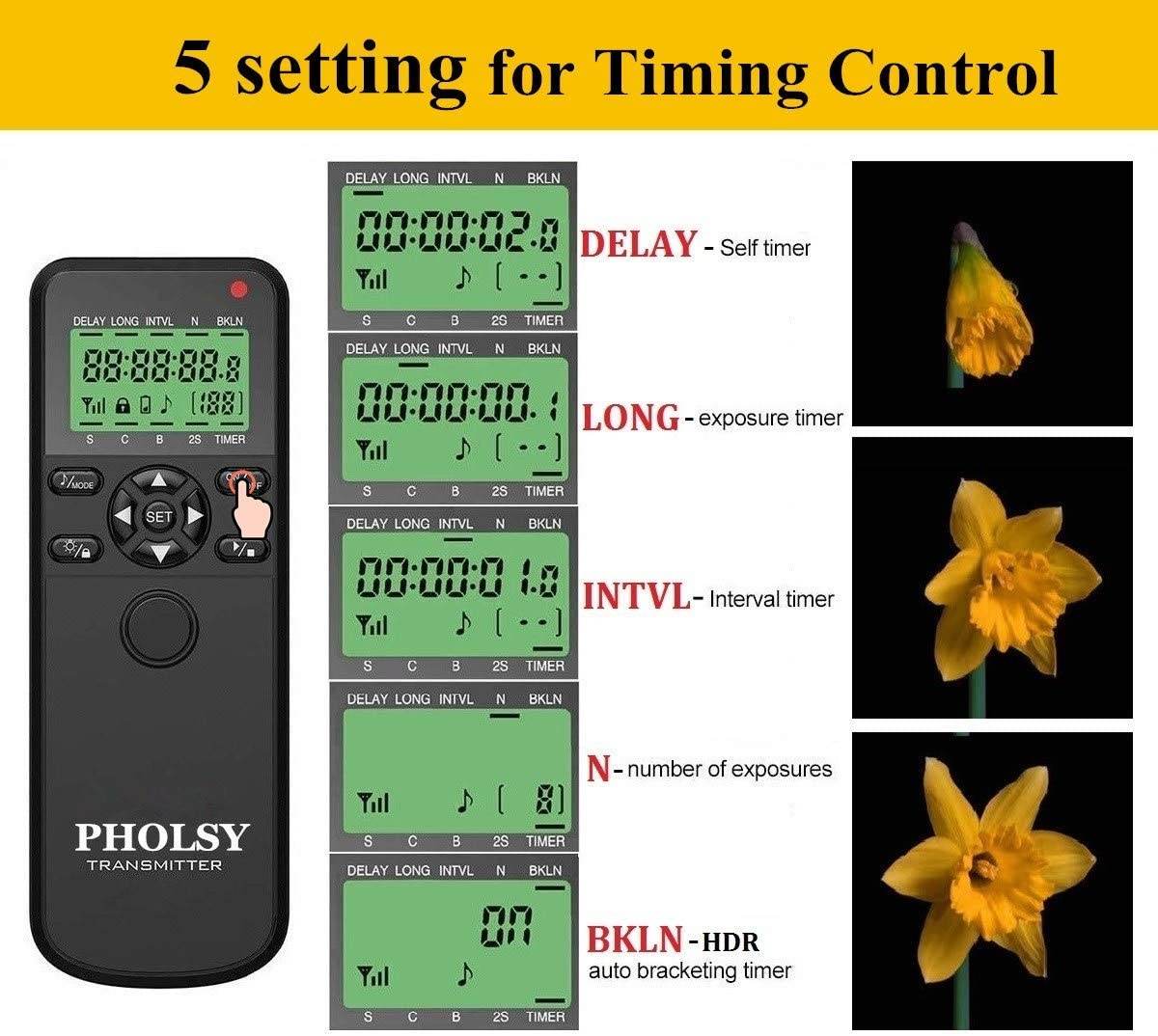 Pholsy Wireless Shutter Remote Control with Digital Timer for Fujifilm Cameras 60m Range - Al-Raheem Imports