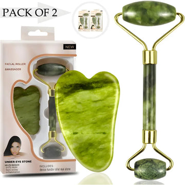 Pack of 2 Contow Facial Roller and Massager for Anti Wrinkle and Puffy Eyes 100 Percent Natural Jade Stone Roller for Dark Circles and Skin Rejuvenation