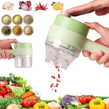 2 in 1 Multi Functional Electric Handheld Cooking Hammer Food Chopper Green Stainless Steel Blades Type-C Rechargeable