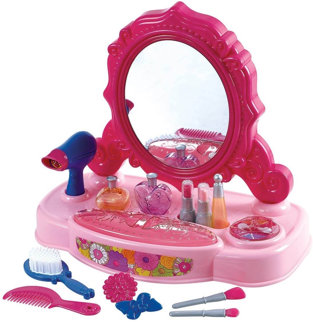 Little Vanity Corner Playset With Accessories Hairbrush Nail Paints Hair Dryer Perfume Comb - Al-Raheem Imports
