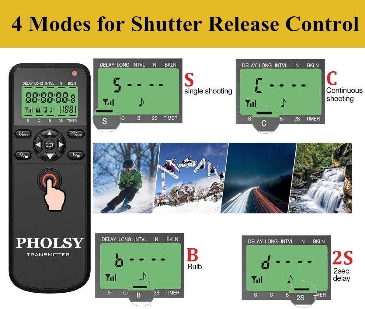 Pholsy Wireless Shutter Remote Control with Digital Timer for Fujifilm Cameras 60m Range - Al-Raheem Imports