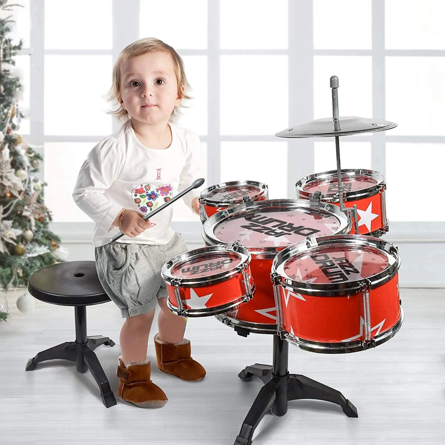 10 Piece Jazz Series Drum Set with Chair for Kids Musical Instrument