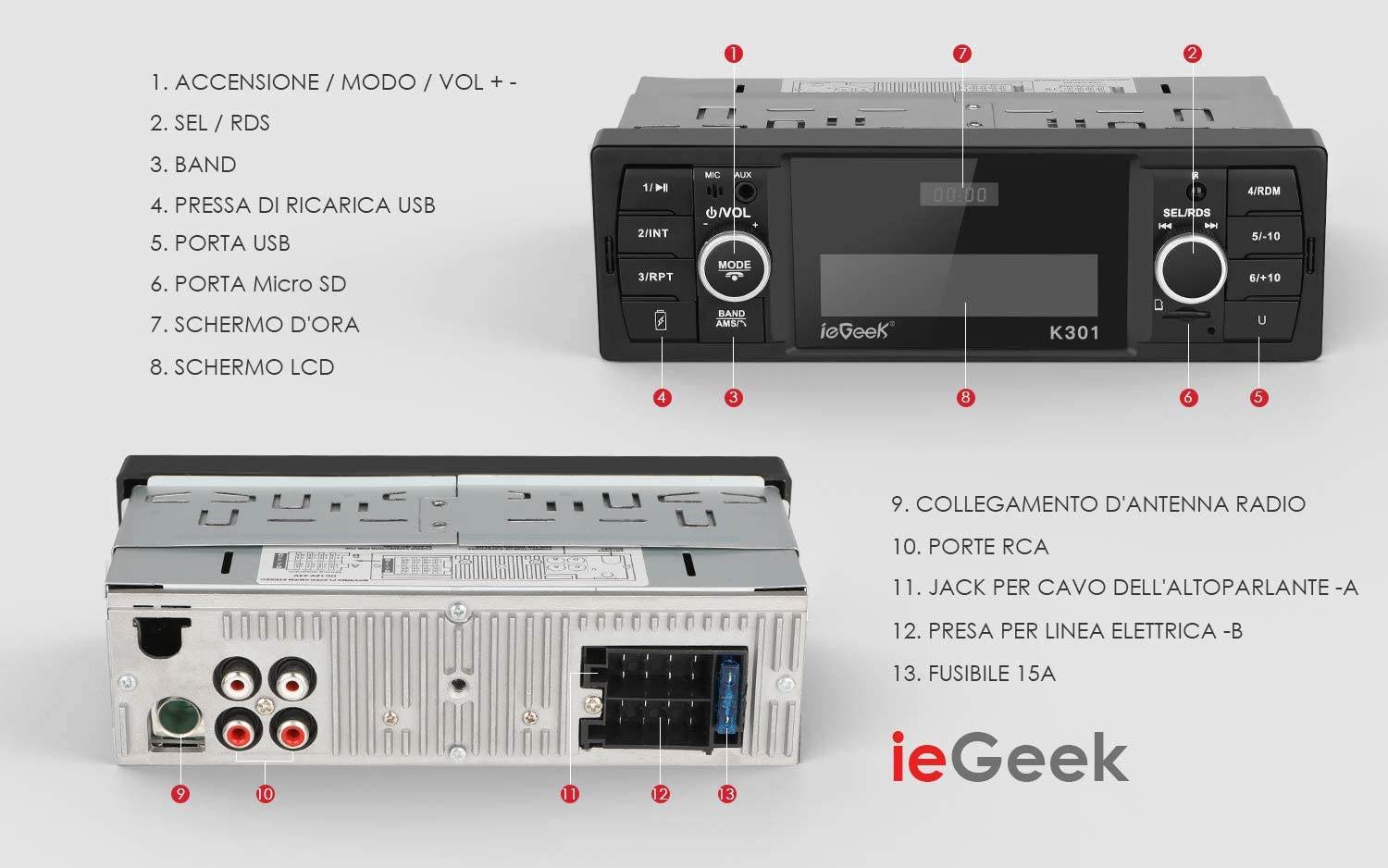 IeGeek Bluetooth Stereo RDS Car Radio MP3 Player With 4 Play Modes MP3 FM AM SD AUX USB - Al-Raheem Imports