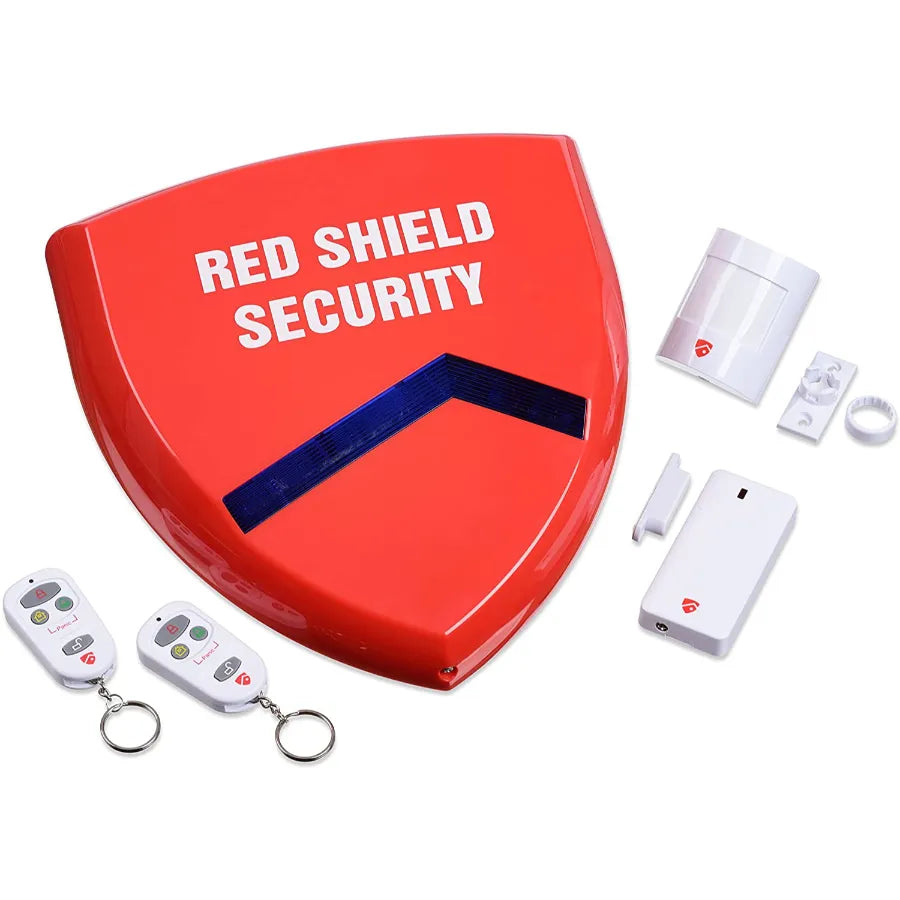 Red Shield Wireless Bell Box Alarm System 250m Range 120dB Siren with PIR Motion Door Sensor
