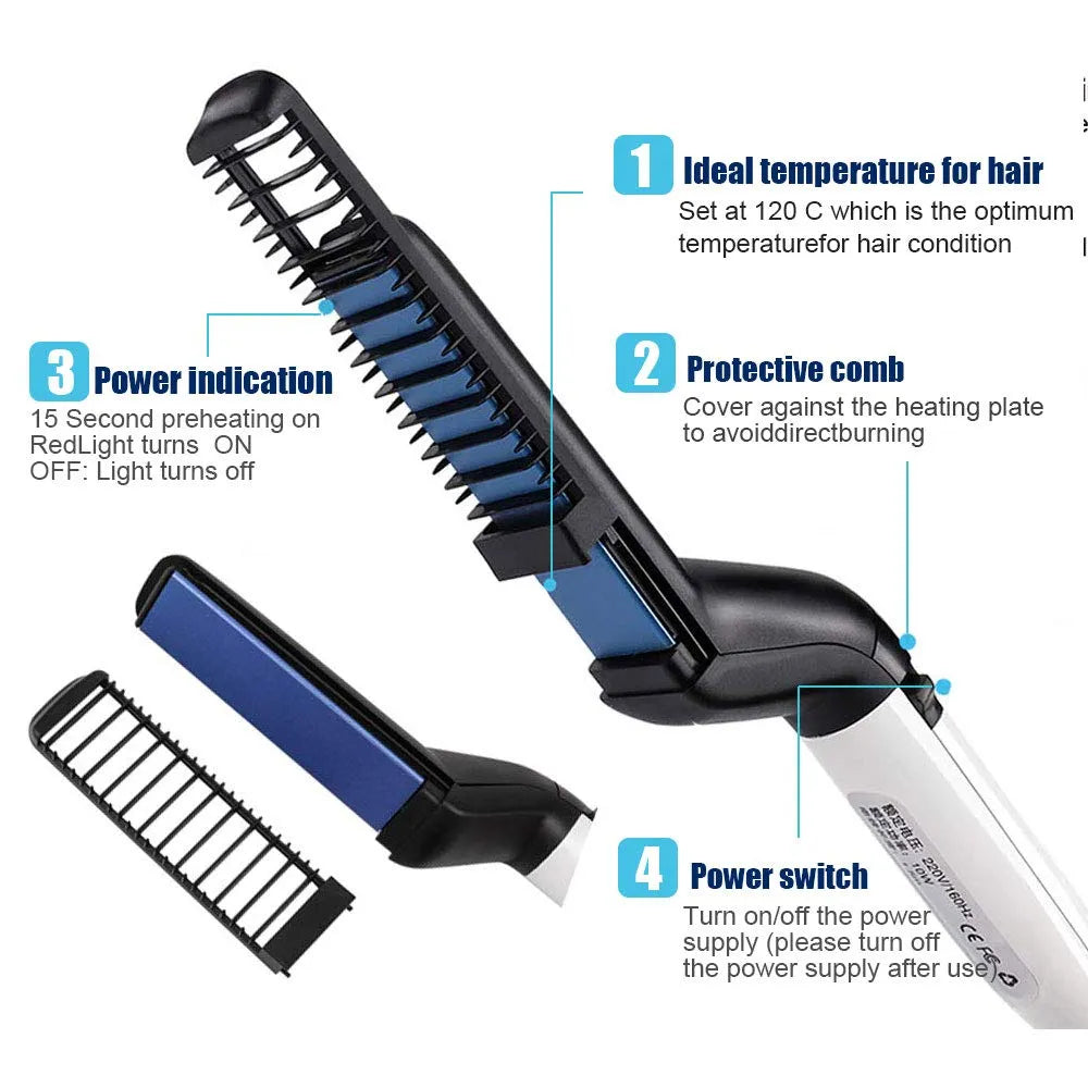 Quick Hair Straightener Brush For Men Multifunctional Mini Electric Styling Comb