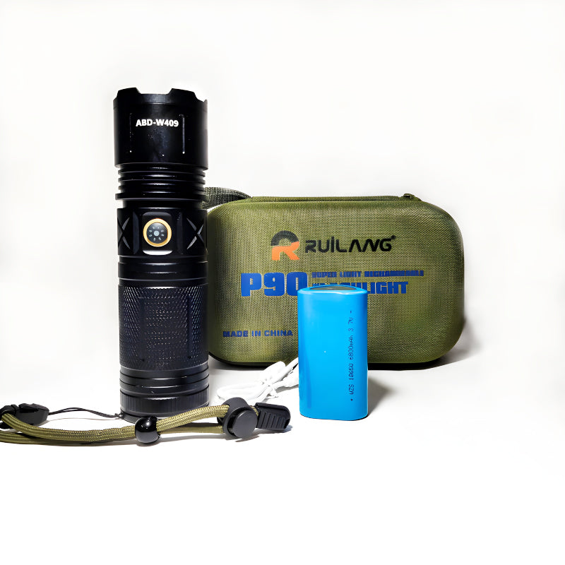 Ruilang P90 High Quality Powerful 1Km Long Range LED Torch Light 4000 Lumens USB Rechargeable Waterproof Flashlight with Power Bank Function