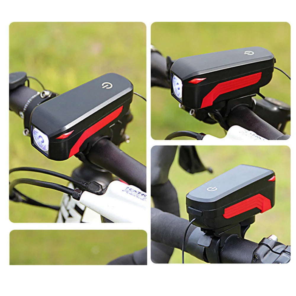USB Rechargeable Bike Front Light with Loud Horn 2000mAh Waterproof Cycling Flashlight Touch Control Headlight