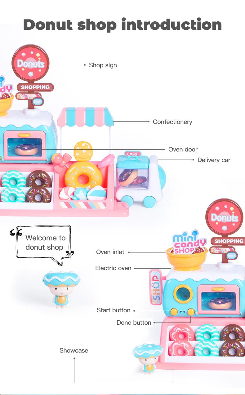Donut Store Dining Car Miniature Food Playset with Light and Music for Kids