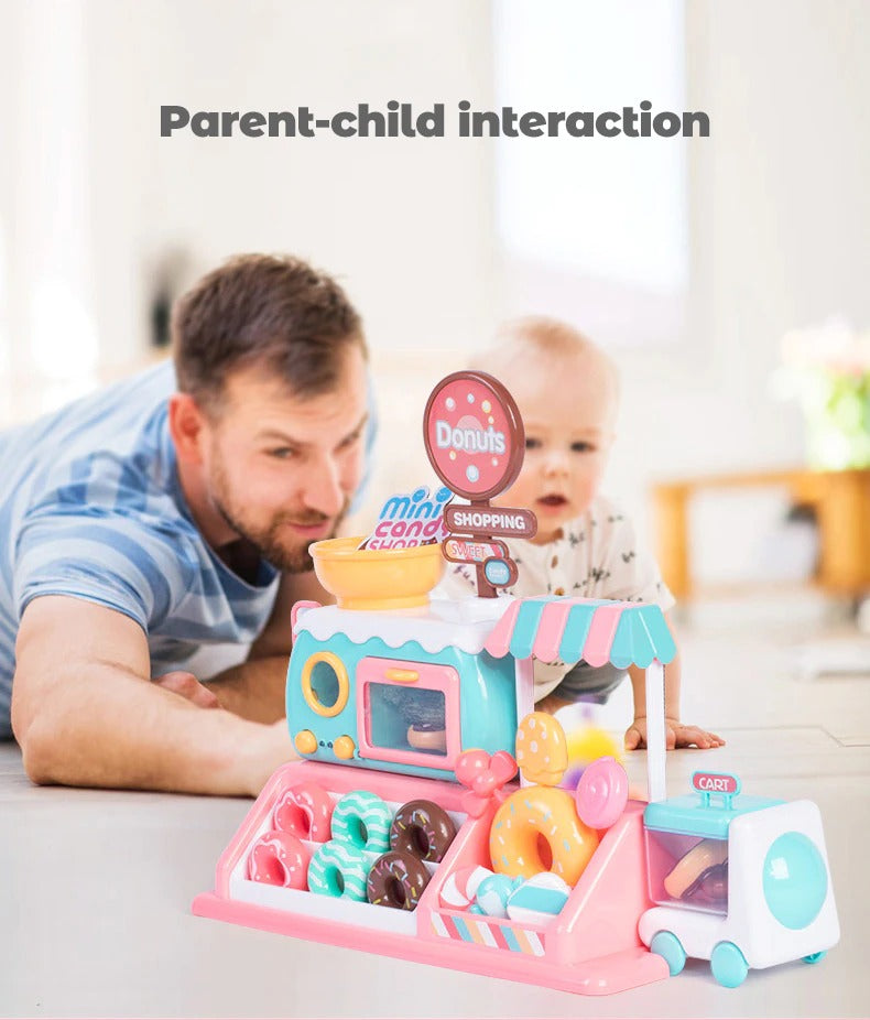 Donut Store Dining Car Miniature Food Playset with Light and Music for Kids